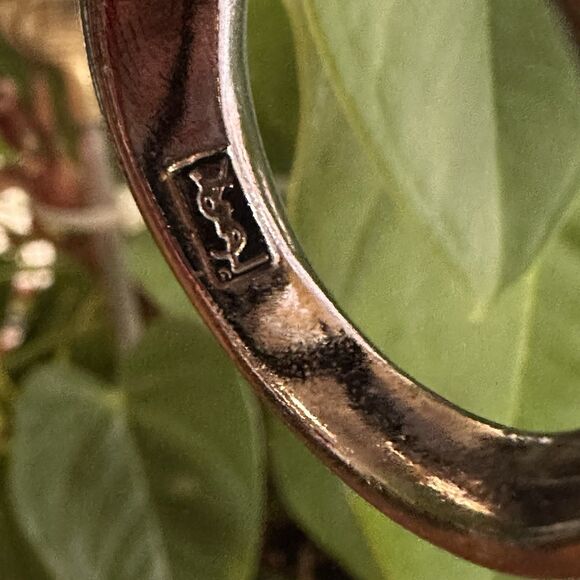 YSL Vintage Aurora Borealis Curved Hoop Earrings Crystal Rhinestone Signed 80s - Picture 13 of 16